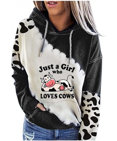 Womens Moody Cow Print Hoodie Sweatshirt Long Sleeve Western Mooooody Cow Drawstring Pullover Outwear with Pocket 6 $14.66 Ho...