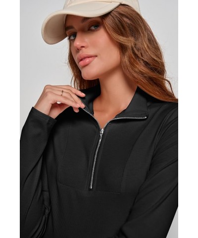 Women's Long Sleeve Crop T-Shirts Half Zip Mock Neck Cropped Sweatshirts Casual Slim Fit Solid Tops Black $14.71 T-Shirts