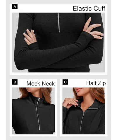 Women's Long Sleeve Crop T-Shirts Half Zip Mock Neck Cropped Sweatshirts Casual Slim Fit Solid Tops Black $14.71 T-Shirts