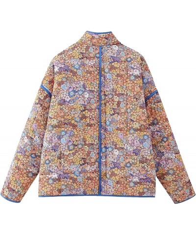 Womens Floral Print Puffer Jacket Lightweight Open Front Down Jacket Cardigan Quilted Coats Yellow $27.02 Jackets