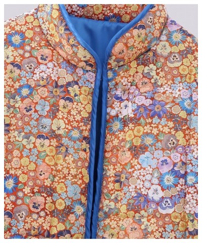 Womens Floral Print Puffer Jacket Lightweight Open Front Down Jacket Cardigan Quilted Coats Yellow $27.02 Jackets