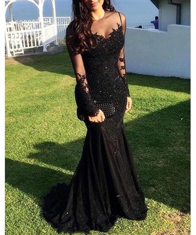 Mermaid Prom Dresses Long Sleeves Lace Beaded Appliques Formal Evening Dresses Ball Gowns for Women Royal Blue $48.30 Dresses