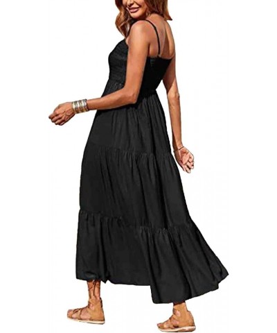 Women's Square Neck Halter Lace Up Criss Cross Maxi Dress Tie Back Sleeveless Smocked Ruched A Line Dress Strap-black $16.73 ...