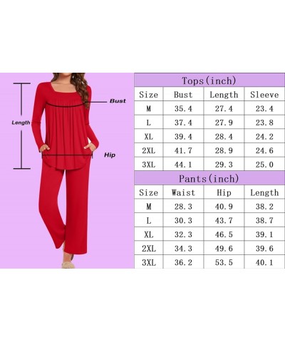 Women's 2-piece Fall Long Sleeve Pajama Set Square Neck Nightwear Pants With Pockets Fold Large Leaf Pink Flower $14.26 Sleep...