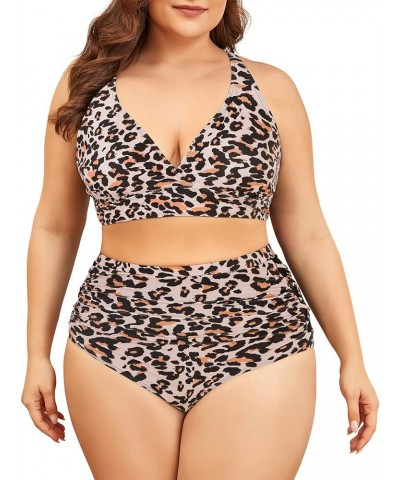 Womens Plus Size Bikini Tummy Control Swimsuits Two Piece Bathing Suits High Waisted Swimwear Leopard $13.34 Swimsuits