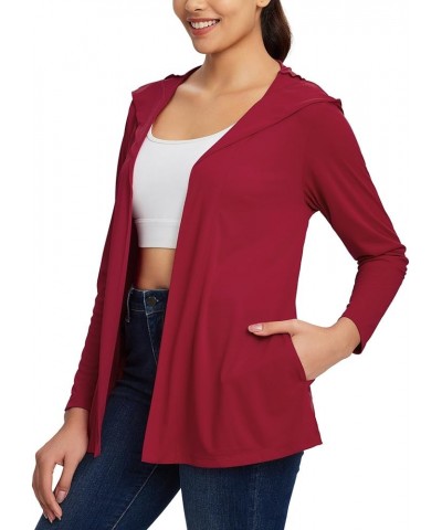 Women's UPF 50+ Cardigan Hooded UV Protection Shirts Cover Up Pockets Open Front Casual Loose Soft Drape Red $14.96 Sweaters