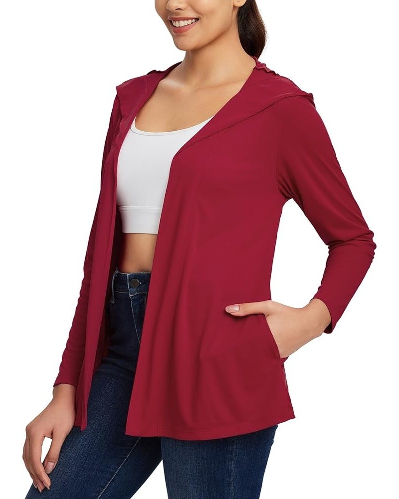 Women's UPF 50+ Cardigan Hooded UV Protection Shirts Cover Up Pockets Open Front Casual Loose Soft Drape Red $14.96 Sweaters