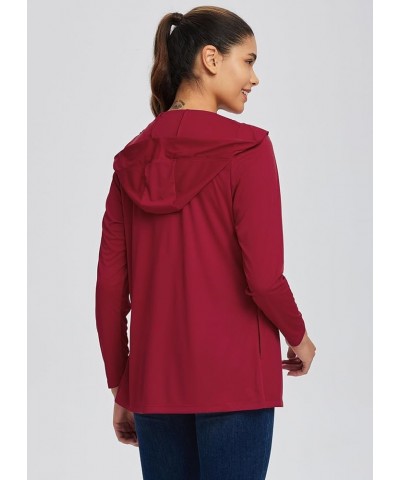 Women's UPF 50+ Cardigan Hooded UV Protection Shirts Cover Up Pockets Open Front Casual Loose Soft Drape Red $14.96 Sweaters