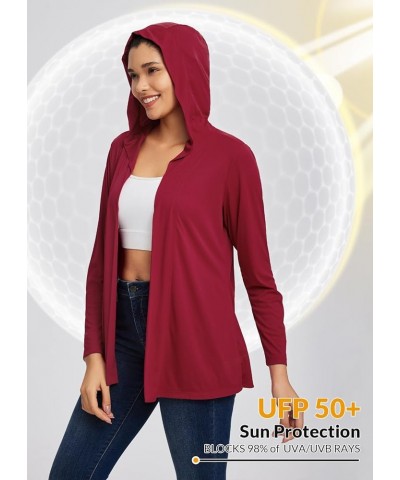 Women's UPF 50+ Cardigan Hooded UV Protection Shirts Cover Up Pockets Open Front Casual Loose Soft Drape Red $14.96 Sweaters