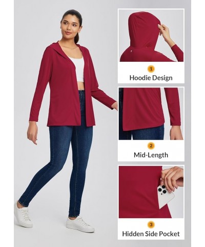 Women's UPF 50+ Cardigan Hooded UV Protection Shirts Cover Up Pockets Open Front Casual Loose Soft Drape Red $14.96 Sweaters