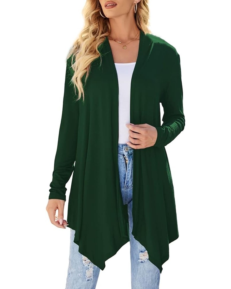 Women's Draped Front Open Cardigan Casual Long Sleeve Lightweight Cardigan Sweaters Duster Dark Green $15.46 Sweaters