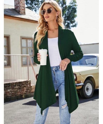 Women's Draped Front Open Cardigan Casual Long Sleeve Lightweight Cardigan Sweaters Duster Dark Green $15.46 Sweaters