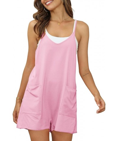 Women Overall Shorts Cotton Loose Rompers Sleeveless One Piece Baggy Jumpsuits Shorts with Pockets Pink $7.94 Rompers