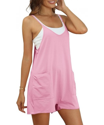 Women Overall Shorts Cotton Loose Rompers Sleeveless One Piece Baggy Jumpsuits Shorts with Pockets Pink $7.94 Rompers