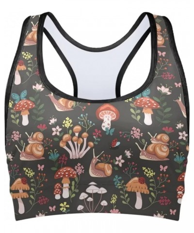 Custom Sports Bras for Women Girls Teens Comfortable for Gym Yoga Snail Mushrooms $9.90 Activewear