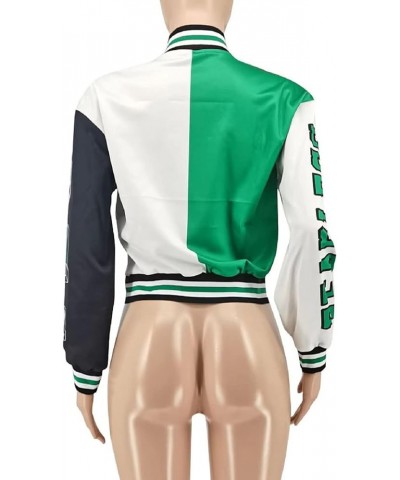 Women Varsity Jacket Crop Baseball Letterman Bomber Jacket Faux Leather Contrast Color Coat Y2k A Green $29.06 Jackets