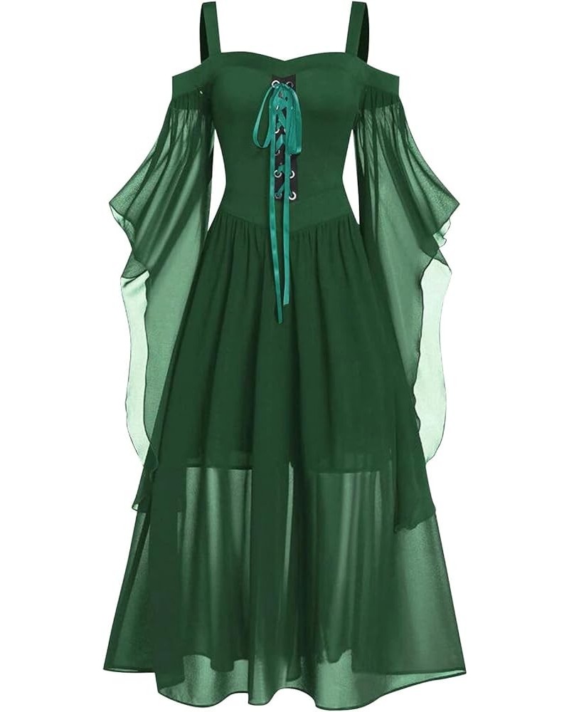 Women's Strapless Dress Summer Cold Shoulder Butterfly Sleeve Lace Up Halloween Gothic Dress Dresses 2022 Green $12.35 Dresses