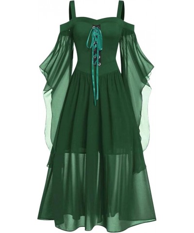 Women's Strapless Dress Summer Cold Shoulder Butterfly Sleeve Lace Up Halloween Gothic Dress Dresses 2022 Green $12.35 Dresses