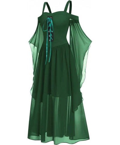 Women's Strapless Dress Summer Cold Shoulder Butterfly Sleeve Lace Up Halloween Gothic Dress Dresses 2022 Green $12.35 Dresses