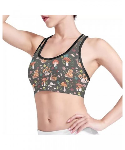 Custom Sports Bras for Women Girls Teens Comfortable for Gym Yoga Snail Mushrooms $9.90 Activewear