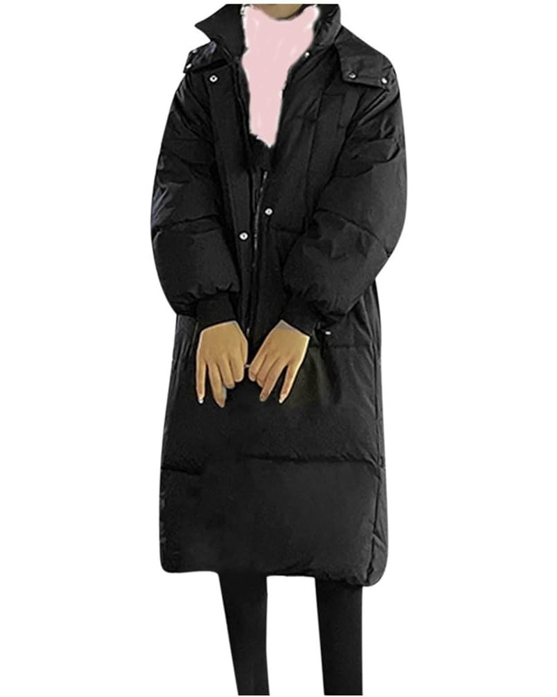 Women's Long Down Coat Parka Jacket Lengthen Puffer Coat Thickened Winter Long Hooded Turtleneck Puffer Winter Coats Black $2...