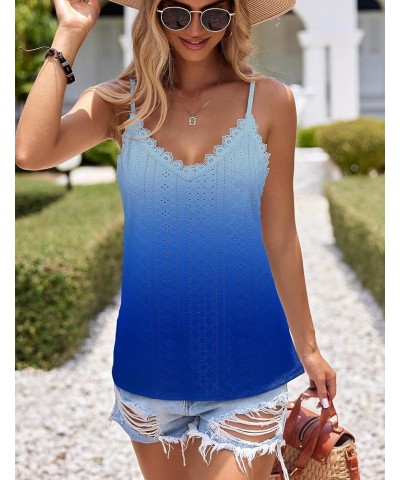 Camisole for Women V Neck Spaghetti Strap Tank Tops Sleeveless Blouses Loose Fit Ombre Blue $10.40 Tanks