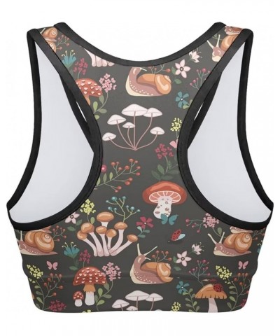 Custom Sports Bras for Women Girls Teens Comfortable for Gym Yoga Snail Mushrooms $9.90 Activewear