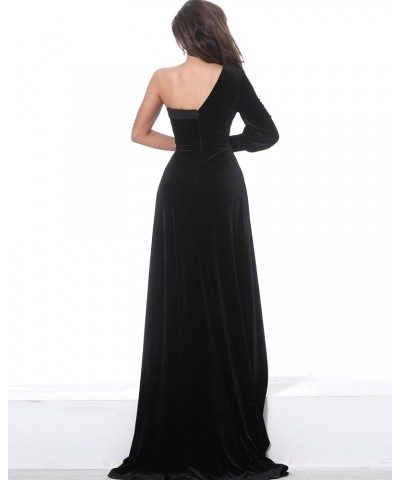 One Shoulder Prom Dresses Long Sleeve Velvet Evening Formal Dress with High Slit Pink $37.26 Dresses