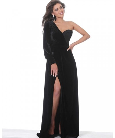 One Shoulder Prom Dresses Long Sleeve Velvet Evening Formal Dress with High Slit Pink $37.26 Dresses