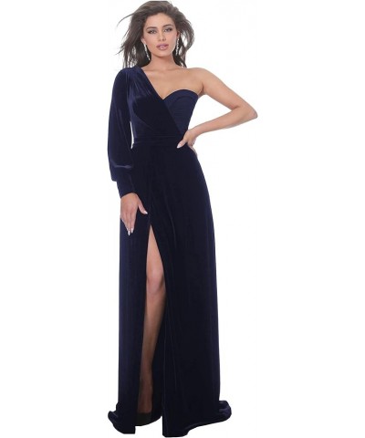 One Shoulder Prom Dresses Long Sleeve Velvet Evening Formal Dress with High Slit Pink $37.26 Dresses