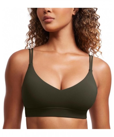 Butterluxe V Neck Strappy Sports Bras for Women - Thin Spaghetti Strap Padded Bra Sexy Wireless Yoga Bra Crop Top Olive Green...