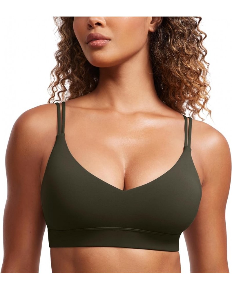 Butterluxe V Neck Strappy Sports Bras for Women - Thin Spaghetti Strap Padded Bra Sexy Wireless Yoga Bra Crop Top Olive Green...