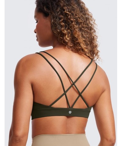 Butterluxe V Neck Strappy Sports Bras for Women - Thin Spaghetti Strap Padded Bra Sexy Wireless Yoga Bra Crop Top Olive Green...