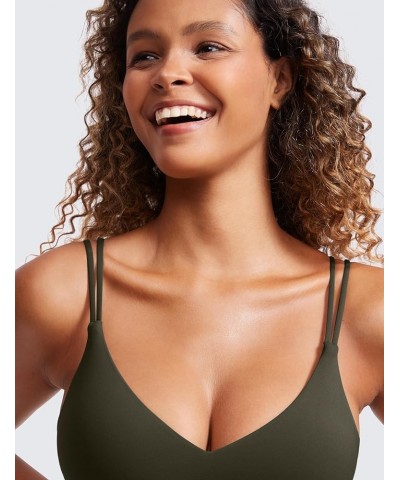 Butterluxe V Neck Strappy Sports Bras for Women - Thin Spaghetti Strap Padded Bra Sexy Wireless Yoga Bra Crop Top Olive Green...