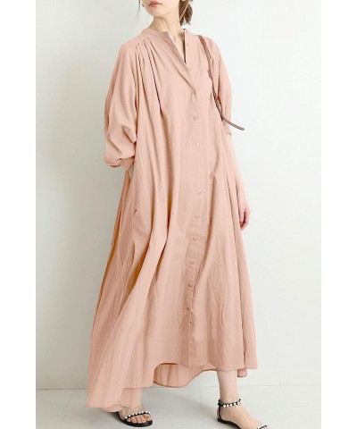 Women's Loose Bishop Sleeve Maxi Shirt Dress Spring Summer Cotton Button Down Dress Pink $17.69 Dresses