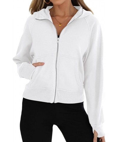 Womens Sweatshirt 2023 Fleece Lined Zip Up Hoodies for Women Long Sleeve Crop Tops Fall Clothes Thumb Hole White $11.76 Hoodi...