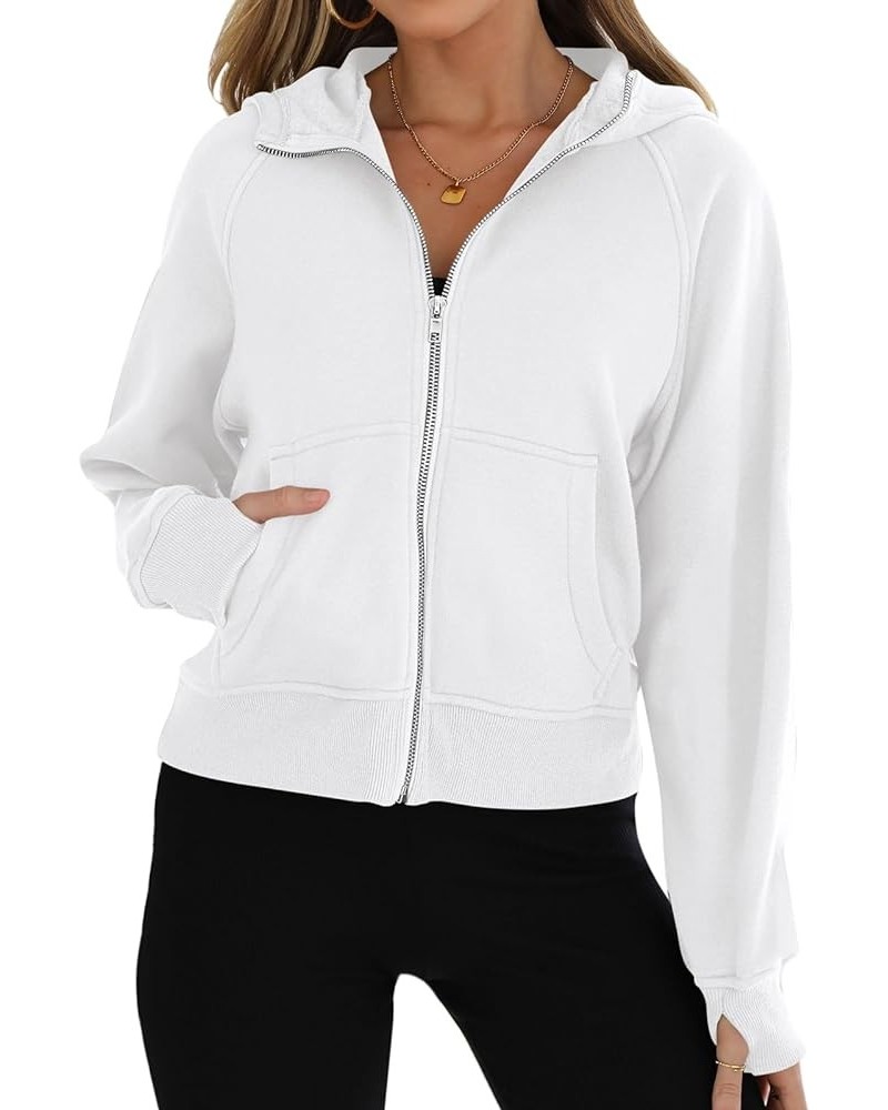 Womens Sweatshirt 2023 Fleece Lined Zip Up Hoodies for Women Long Sleeve Crop Tops Fall Clothes Thumb Hole White $11.76 Hoodi...