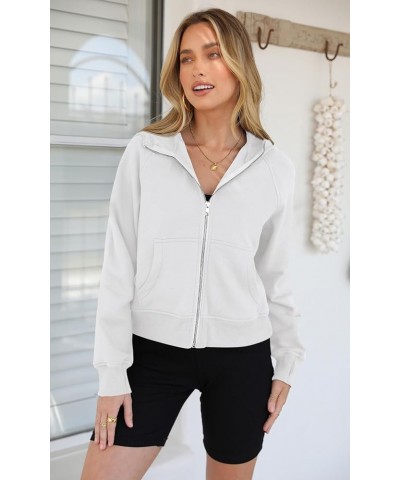 Womens Sweatshirt 2023 Fleece Lined Zip Up Hoodies for Women Long Sleeve Crop Tops Fall Clothes Thumb Hole White $11.76 Hoodi...