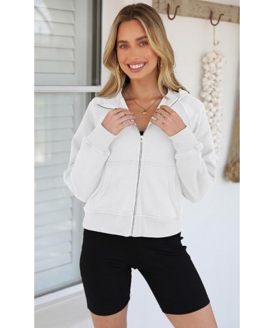 Womens Sweatshirt 2023 Fleece Lined Zip Up Hoodies for Women Long Sleeve Crop Tops Fall Clothes Thumb Hole White $11.76 Hoodi...