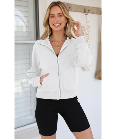 Womens Sweatshirt 2023 Fleece Lined Zip Up Hoodies for Women Long Sleeve Crop Tops Fall Clothes Thumb Hole White $11.76 Hoodi...