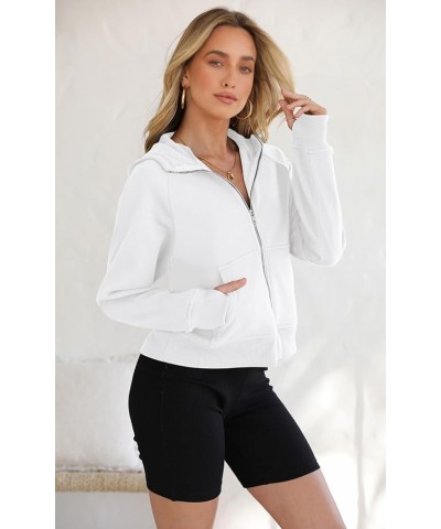 Womens Sweatshirt 2023 Fleece Lined Zip Up Hoodies for Women Long Sleeve Crop Tops Fall Clothes Thumb Hole White $11.76 Hoodi...