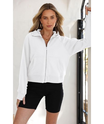 Womens Sweatshirt 2023 Fleece Lined Zip Up Hoodies for Women Long Sleeve Crop Tops Fall Clothes Thumb Hole White $11.76 Hoodi...