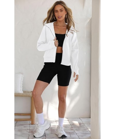 Womens Sweatshirt 2023 Fleece Lined Zip Up Hoodies for Women Long Sleeve Crop Tops Fall Clothes Thumb Hole White $11.76 Hoodi...