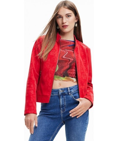 Women's Woman Woven Pu Coat Red $29.87 Jackets