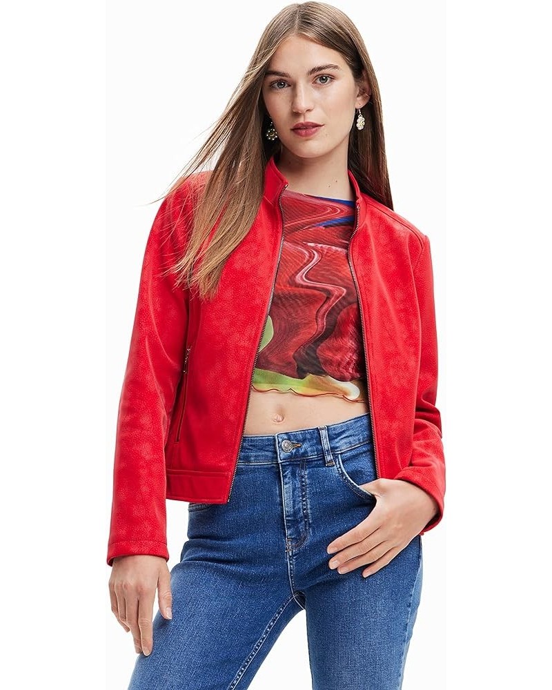 Women's Woman Woven Pu Coat Red $29.87 Jackets