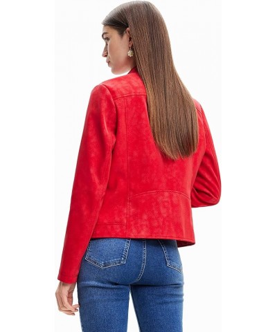 Women's Woman Woven Pu Coat Red $29.87 Jackets