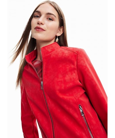 Women's Woman Woven Pu Coat Red $29.87 Jackets