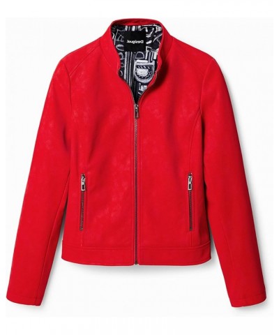 Women's Woman Woven Pu Coat Red $29.87 Jackets