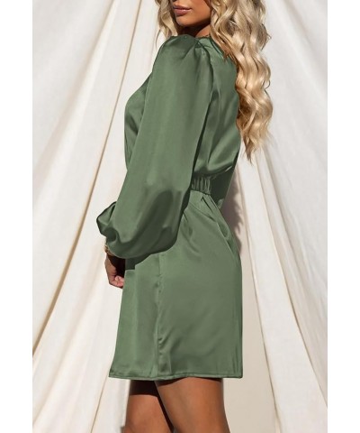 Women's Short Formal Satin Dress 2023 Fall Lantern Long Sleeve Boat Neck Metal Belt Cocktail Party Dresses Army Green $27.25 ...