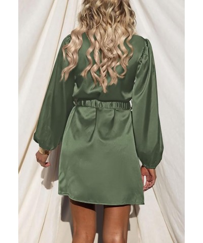 Women's Short Formal Satin Dress 2023 Fall Lantern Long Sleeve Boat Neck Metal Belt Cocktail Party Dresses Army Green $27.25 ...